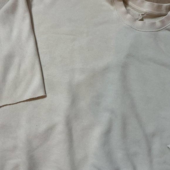 Vuori RAW HEM Oversized Sweatshirt Pullover Crew Neck 3/4 Sleeve Beige XS FLAW - Picture 3 of 6